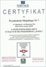 Certyfikat Ogólnopolskiej Sieci Uczących się Przedszkoli SUPEŁ